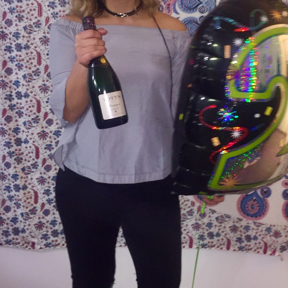 Blue and white striped off the shoulder top!!!